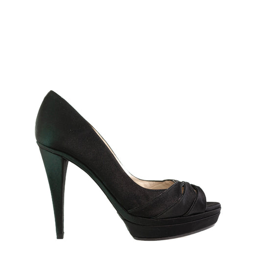 FH781-Peep-toes alto plataforma con calados en raso negro