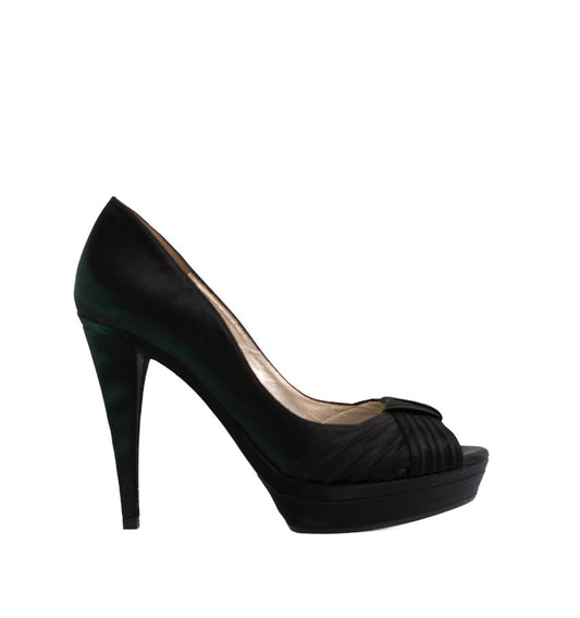 FH779-Peep-toes alto plataforma con pespunte en raso negro
