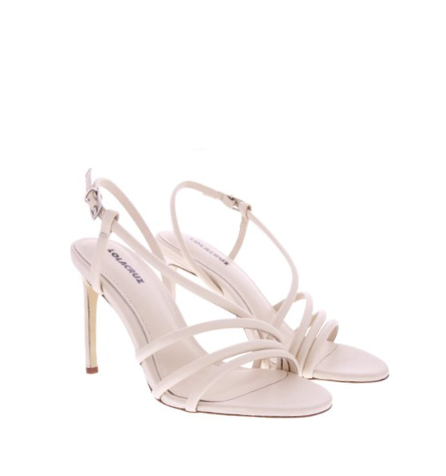 Sandalia alta "S" en piel blanco-hueso