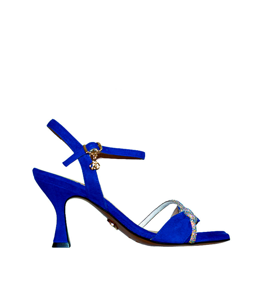 F2719 - Sandalia con tira cristal en ante azul-j