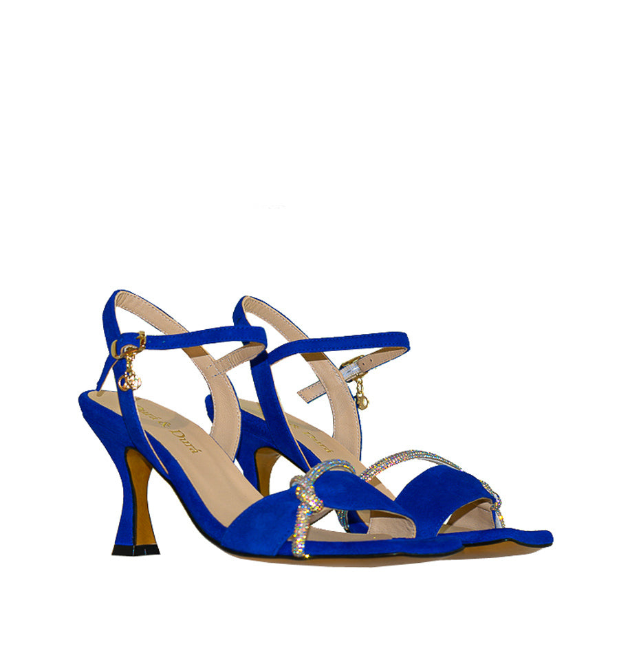 F2719 - Sandalia con tira cristal en ante azul-j