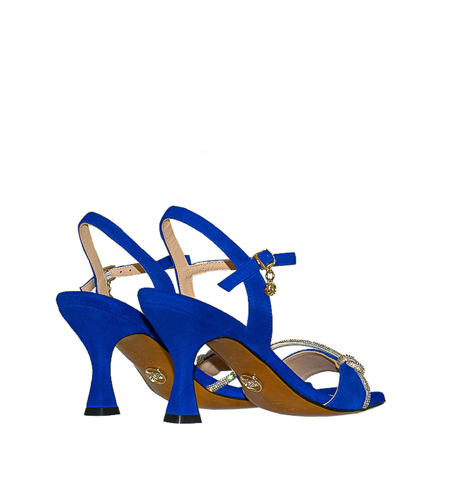 F2719 - Sandalia con tira cristal en ante azul-j