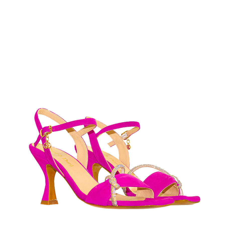 F2719 - Sandalia con tira cristal en ante fuxia