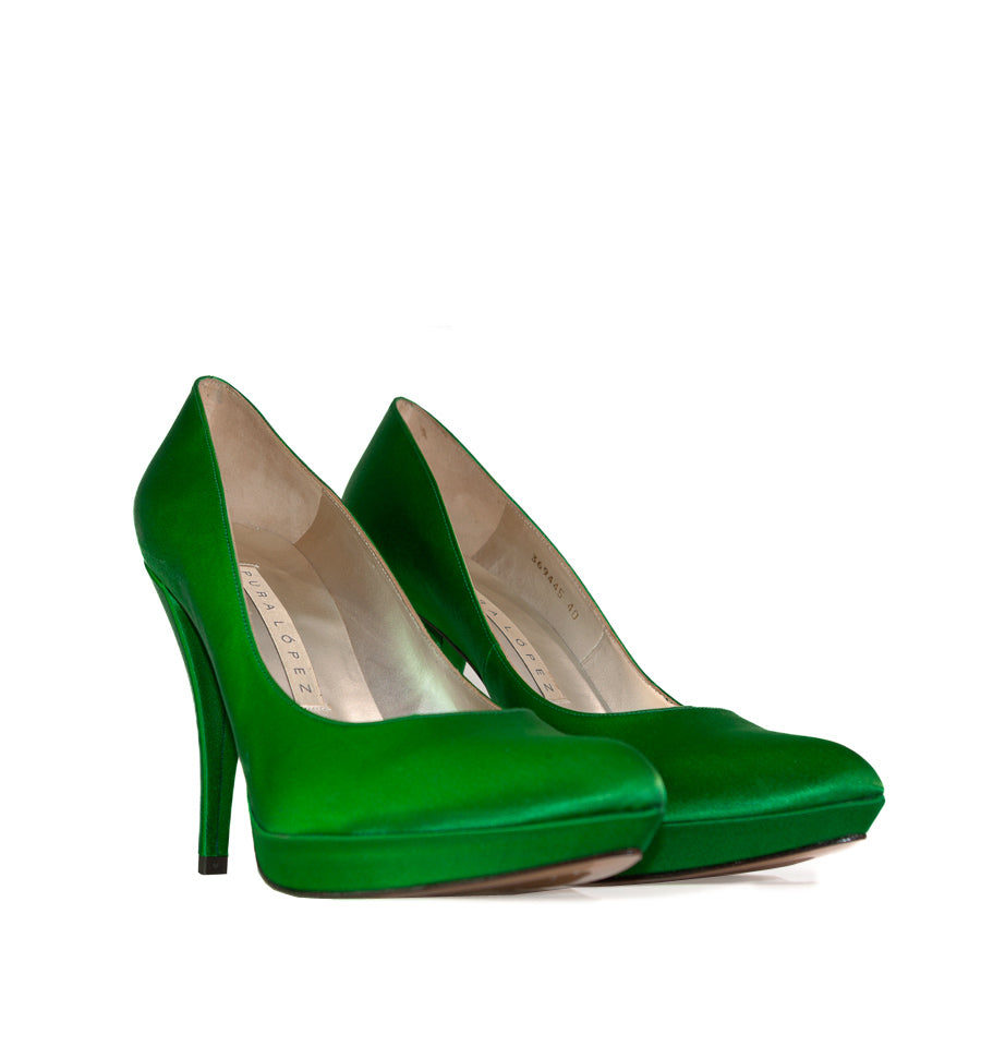 FJ975- Salón plataforma en raso verde