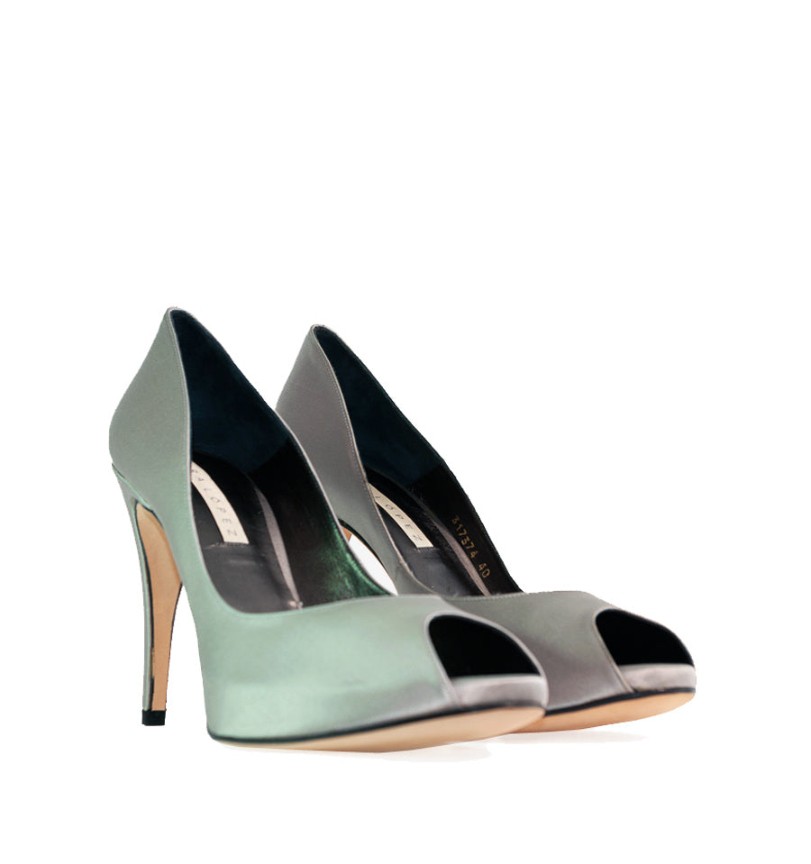 FH600-Peep-toes plataforma interior en raso gris