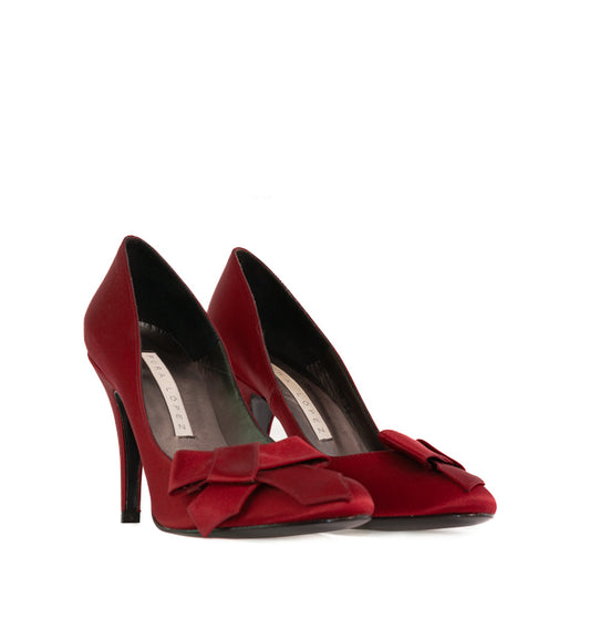 F482- Salón redondo con lazo en raso rojo