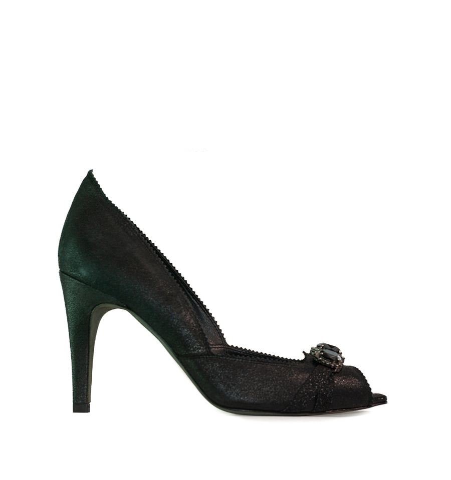 Peep-toes con cristal en piel negro
