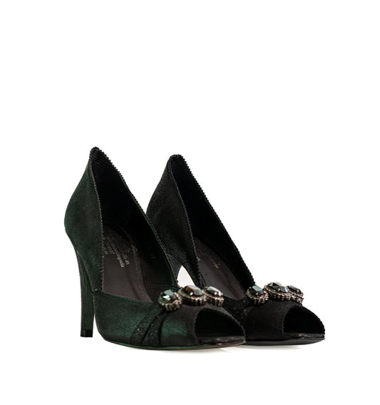 Peep-toes con cristal en piel negro