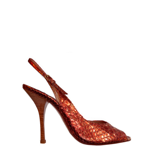 Sandalia destalonada en pitón rojo