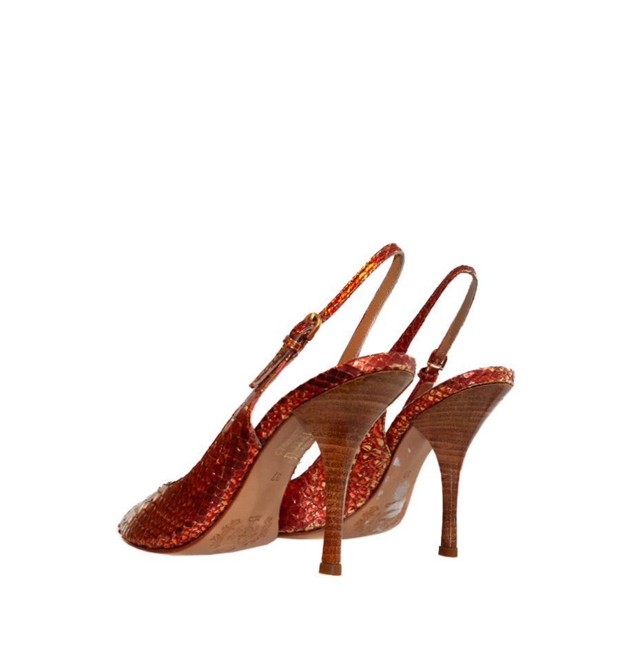 Sandalia destalonada en pitón rojo