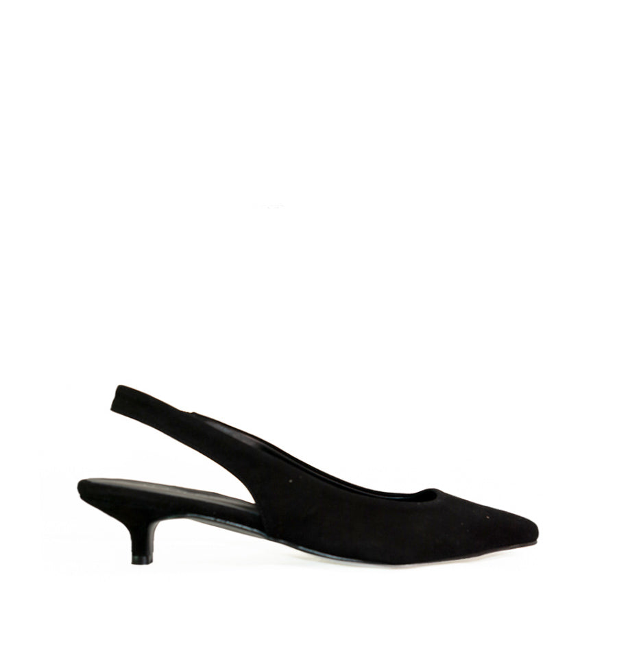 Destalonado tacón Kitten heels en ante negro