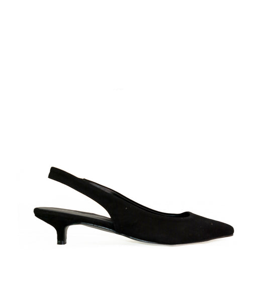 Destalonado tacón Kitten heels en ante negro