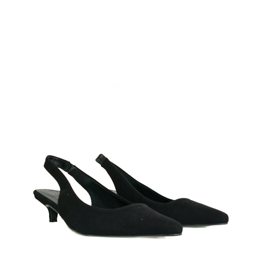 Destalonado tacón Kitten heels en ante negro