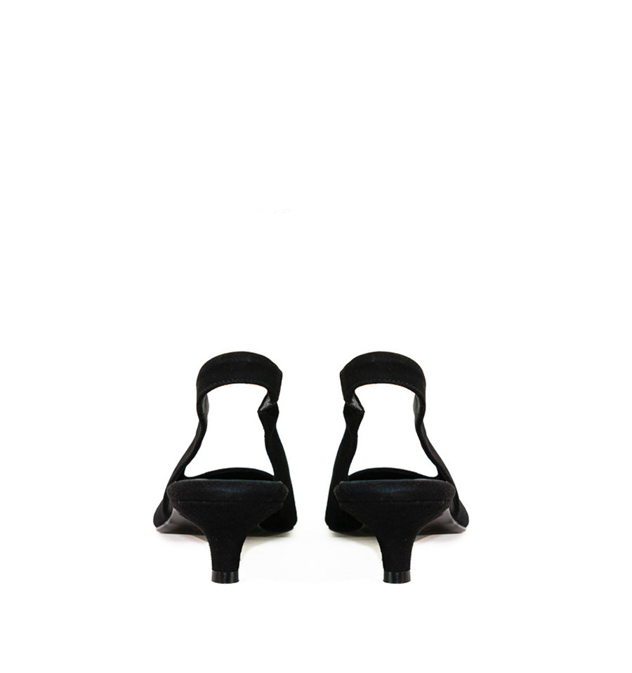 Destalonado tacón Kitten heels en ante negro