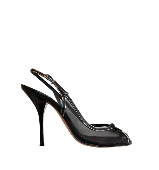 Sandalia destalonada en rejilla negro