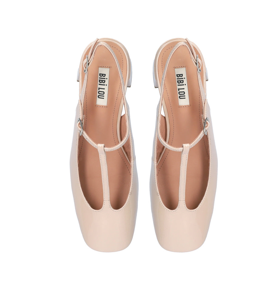 MIGNON Destalonado tira "T" en charol nude