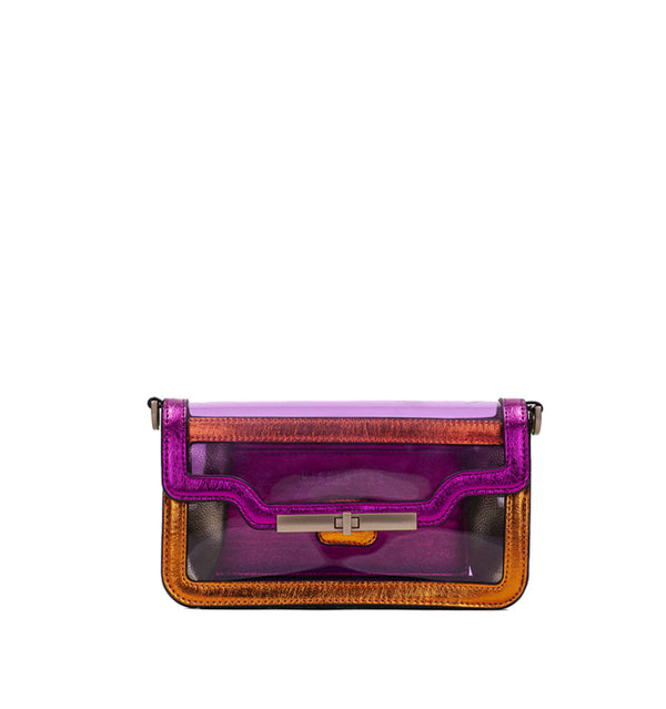 Bolso en vinilo con piel morado