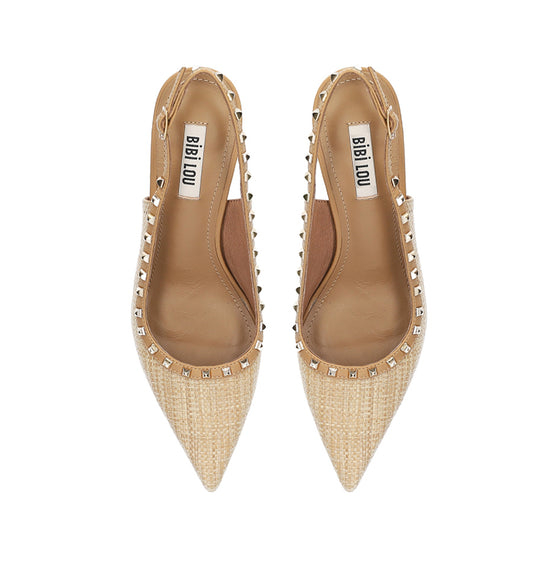 KATE Destalonado con tachas en rafia camel