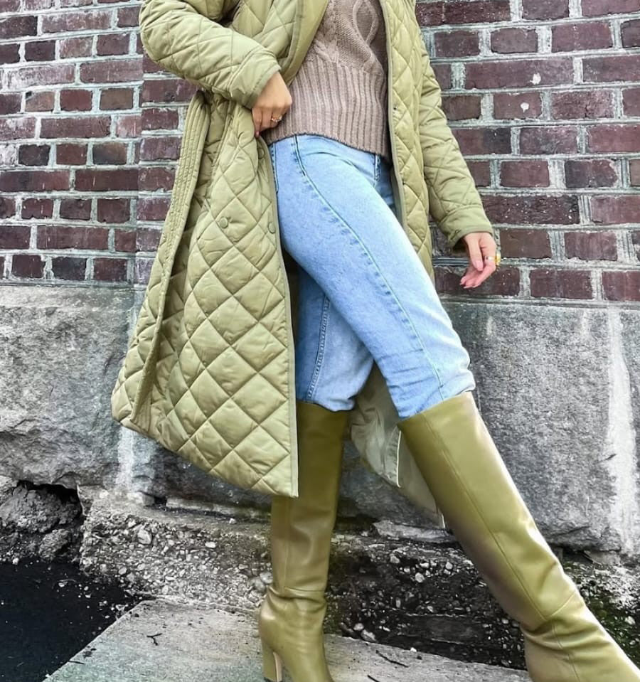 Bota recta en piel verde