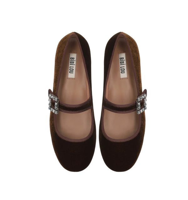 Merceditas bailarina en terciopelo marrón