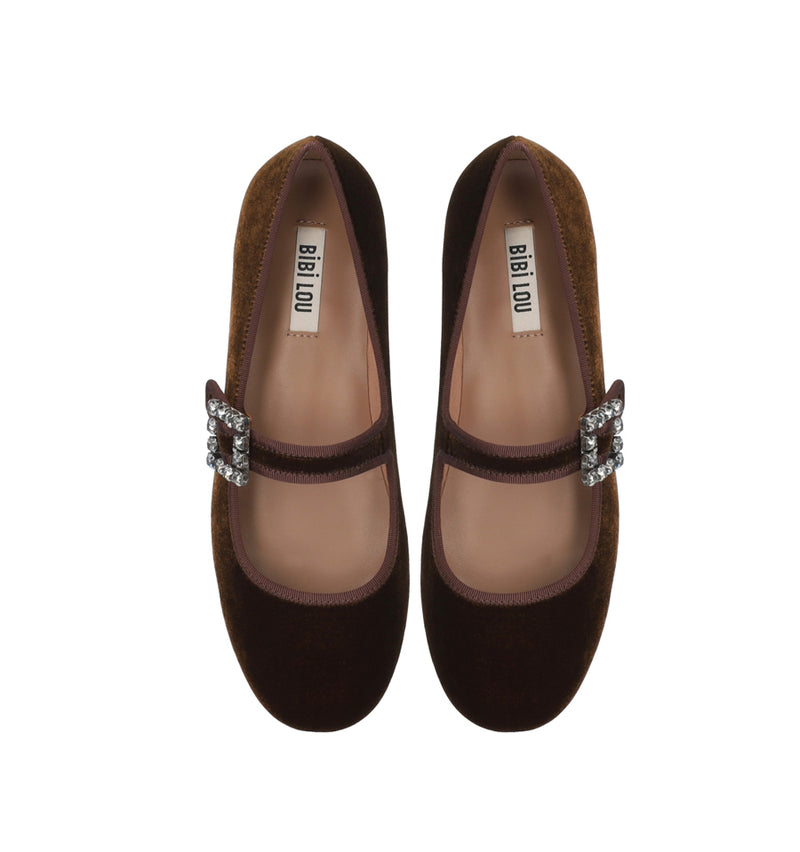 Merceditas bailarina en terciopelo marrón