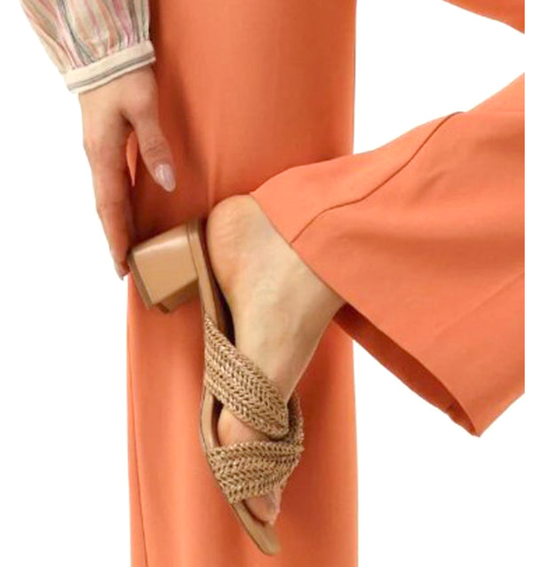 ANGELA Sandalia mule nudo en rafia camel