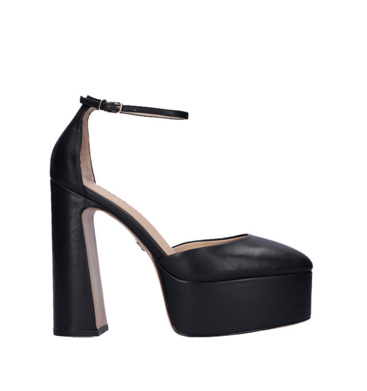 Zapato pulsera con plataforma en piel negro