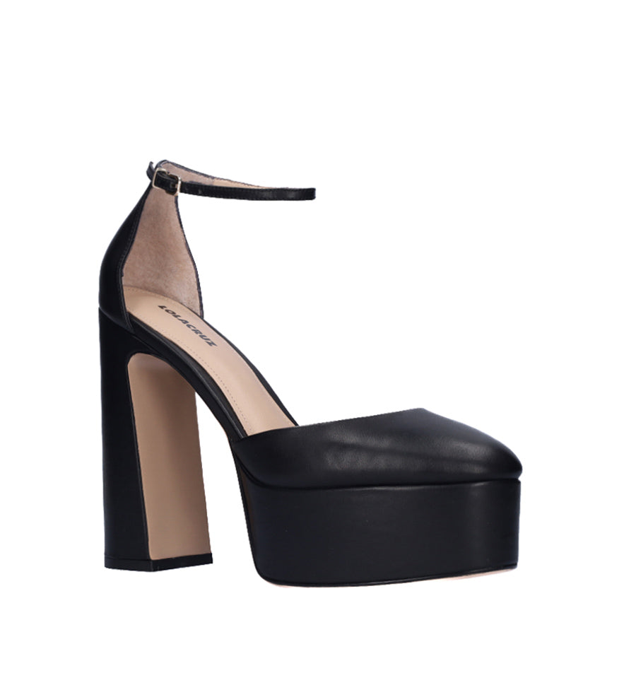 Zapato pulsera con plataforma en piel negro