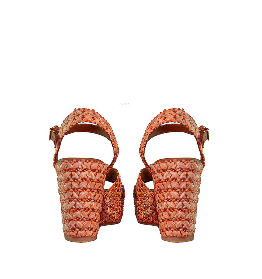 POMPEYA- Cuña plataforma en rafia coral