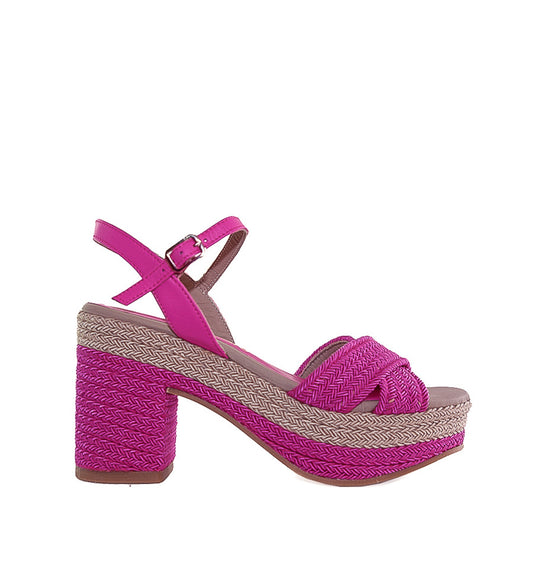 CRISTINA- Sandalia plataforma en rafia combi fuxia
