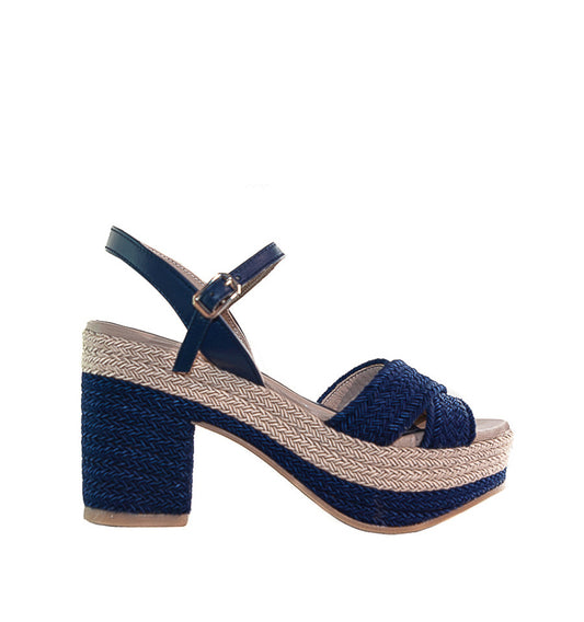 CRISTINA- Sandalia plataforma en rafia combi azul