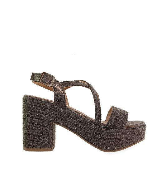 MINERVA- Sandalia plataforma en rafia tiras marrón