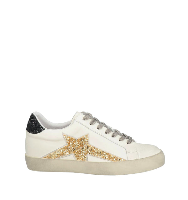 Sneaker con cristal oro y cordón envejecido