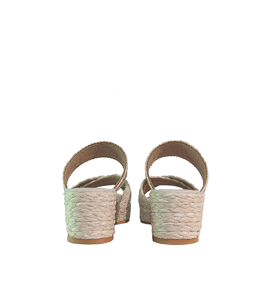 BIMBA-Cuña plataforma con strass en rafia visón