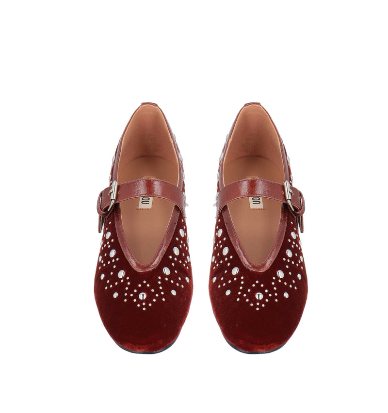 Merceditas bailarina en terciopelo terracota