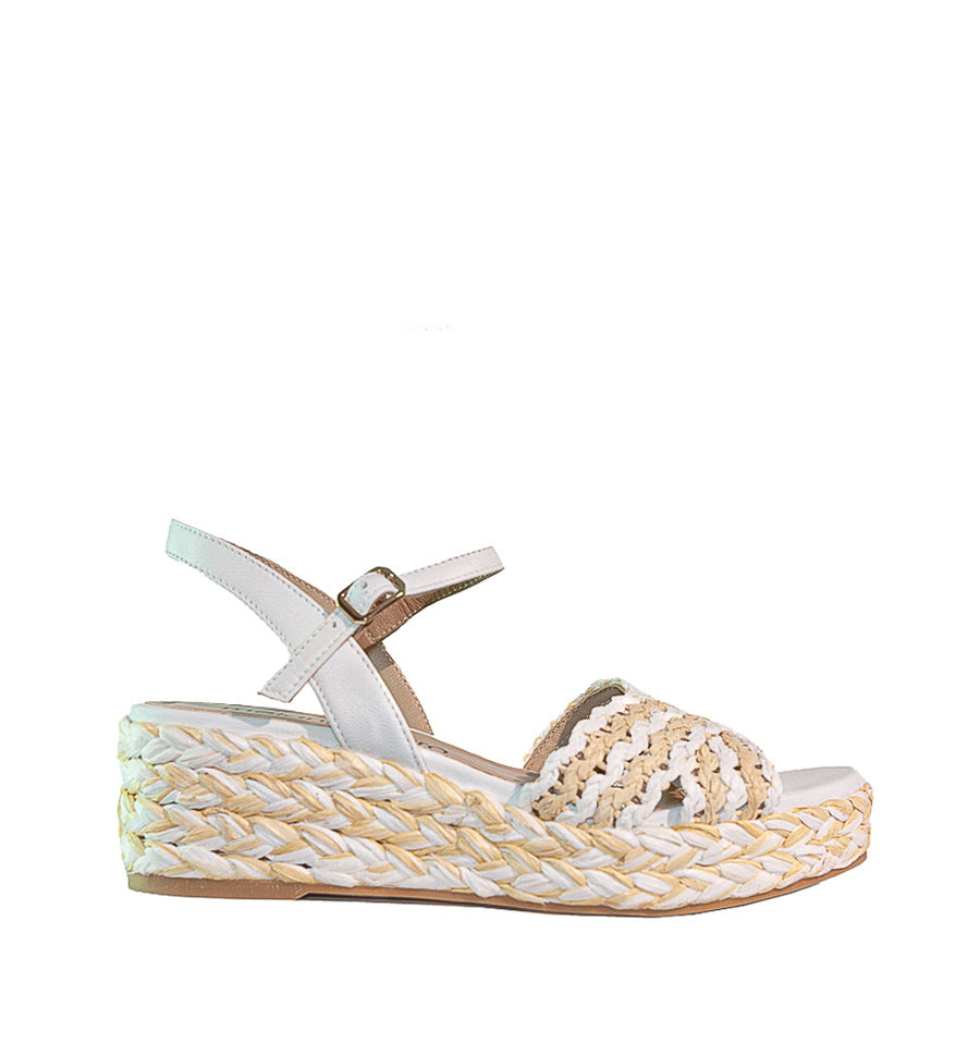 ALLA- Sandalia en rafia combi blanco/beis