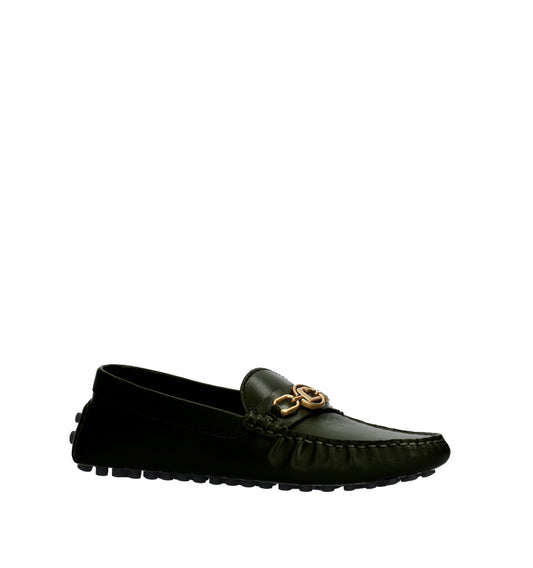 Mocasín con adorno en piel negro