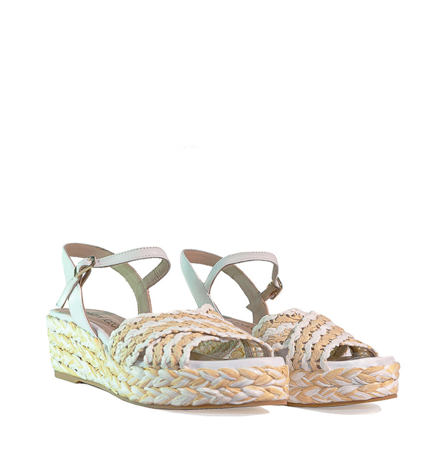 ALLA- Sandalia en rafia combi blanco/beis