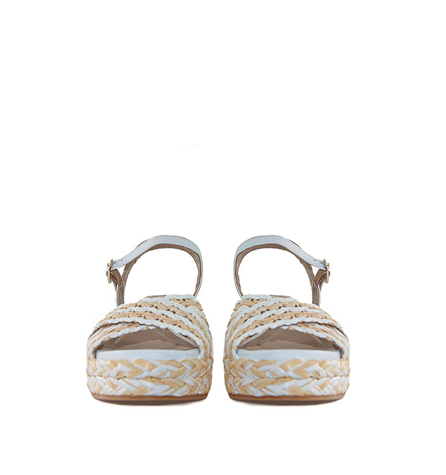 ALLA- Sandalia en rafia combi blanco/beis