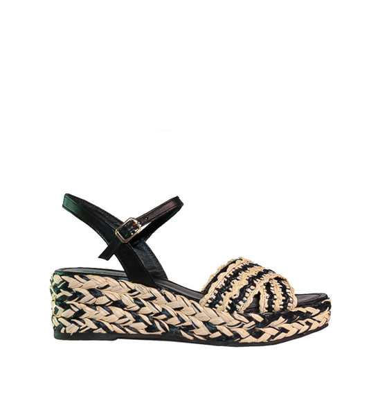 ALLA Sandalia en rafia combi negro/beis