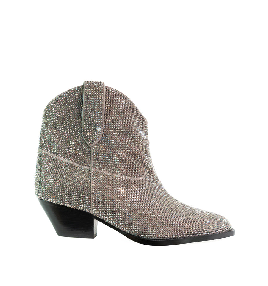 Botín cowboy de cristal en taupe