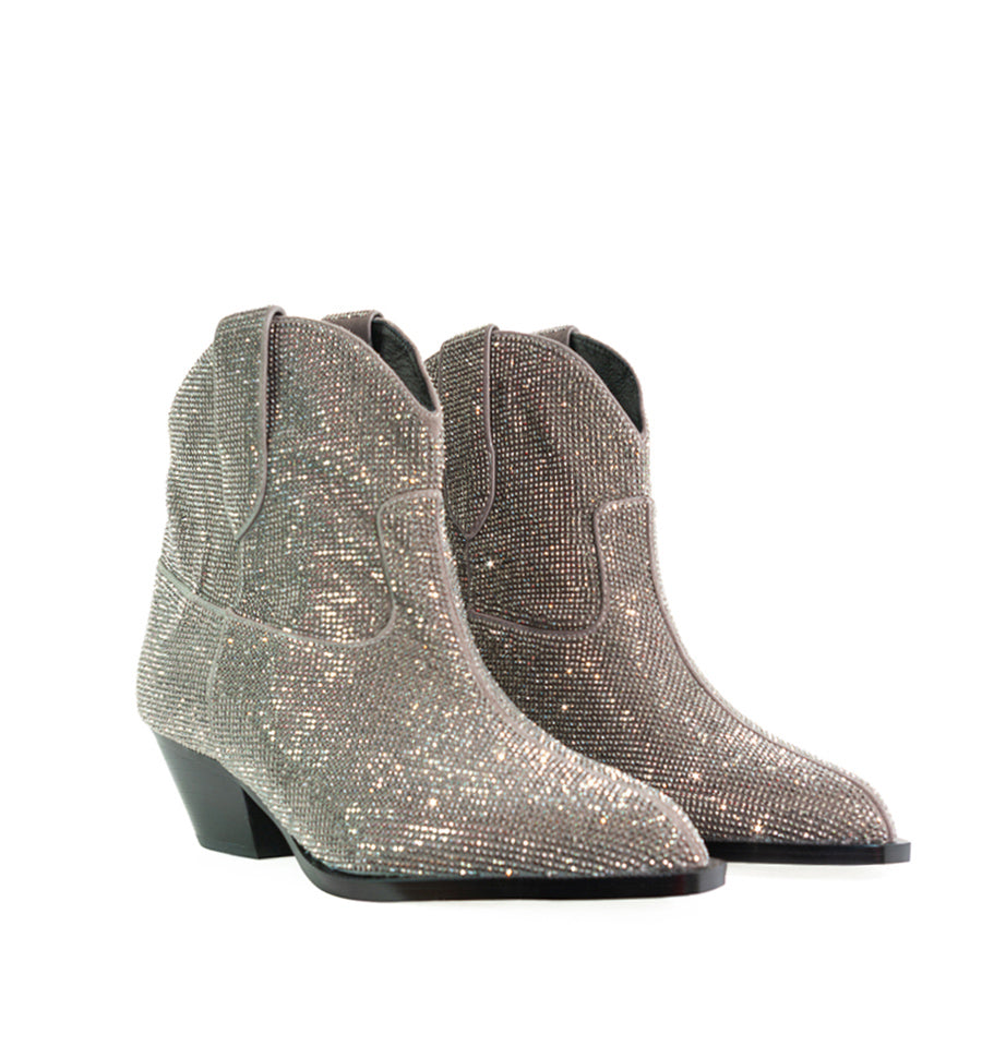 Botín cowboy de cristal en taupe