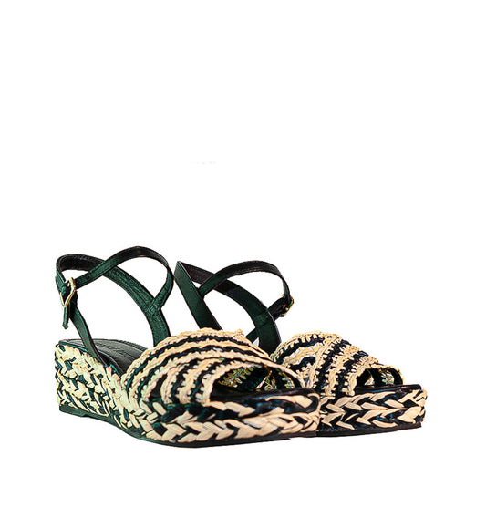 ALLA Sandalia en rafia combi negro/beis