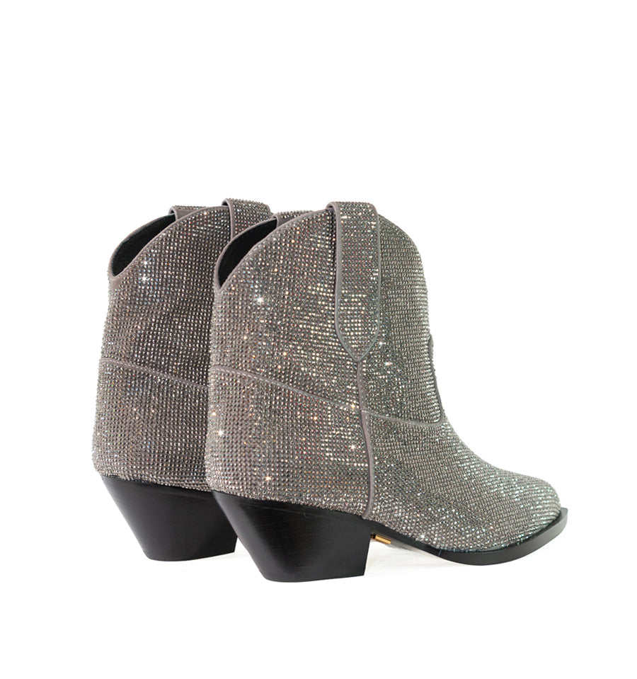 Botín cowboy de cristal en taupe