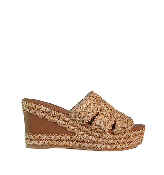 ZUECO Combinado en piel/rafia cuero