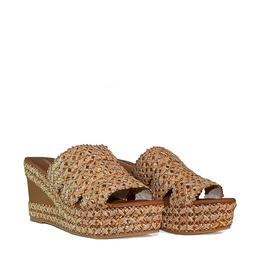 ZUECO Combinado en piel/rafia cuero