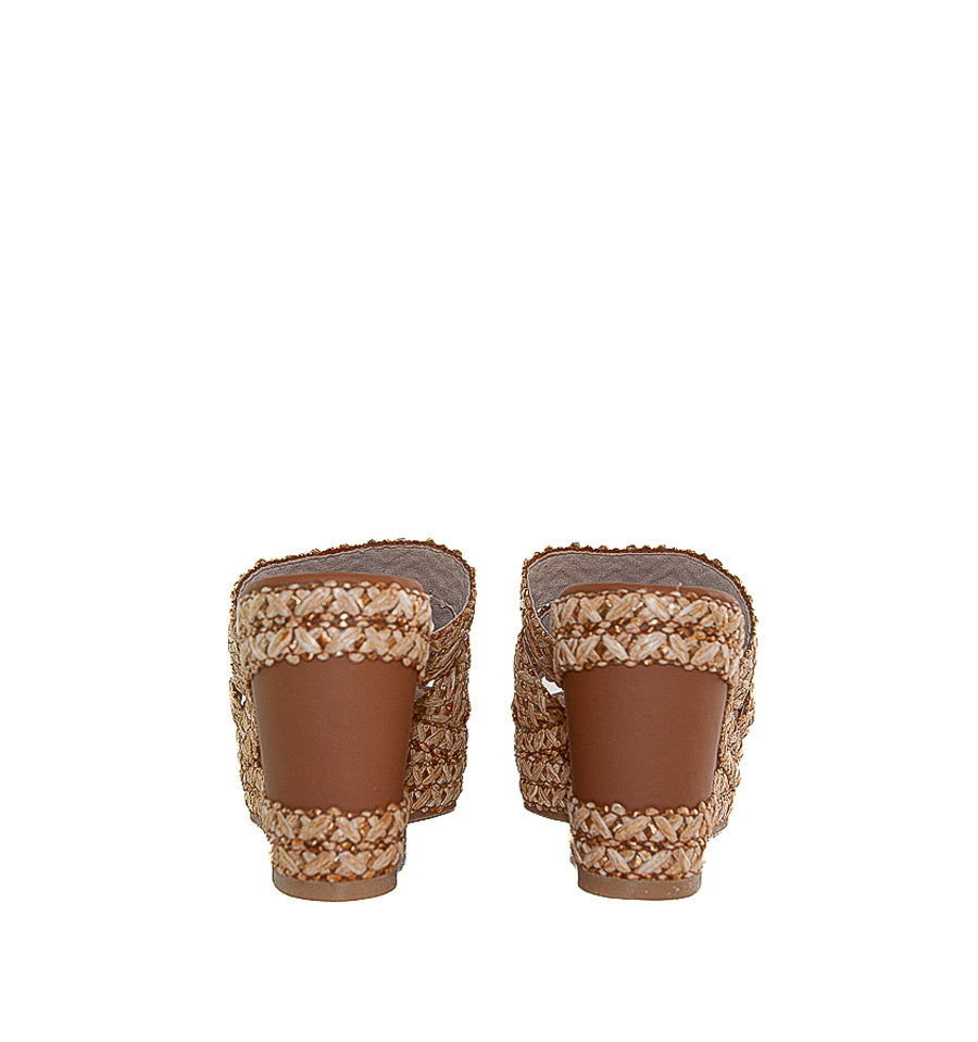 ZUECO Combinado en piel/rafia cuero