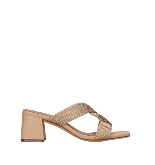 Zueco medio "&" en rafia nude