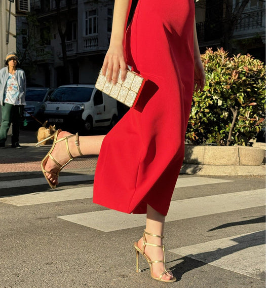 Sandalia de tacón alto en piel champán – Durá & Durá