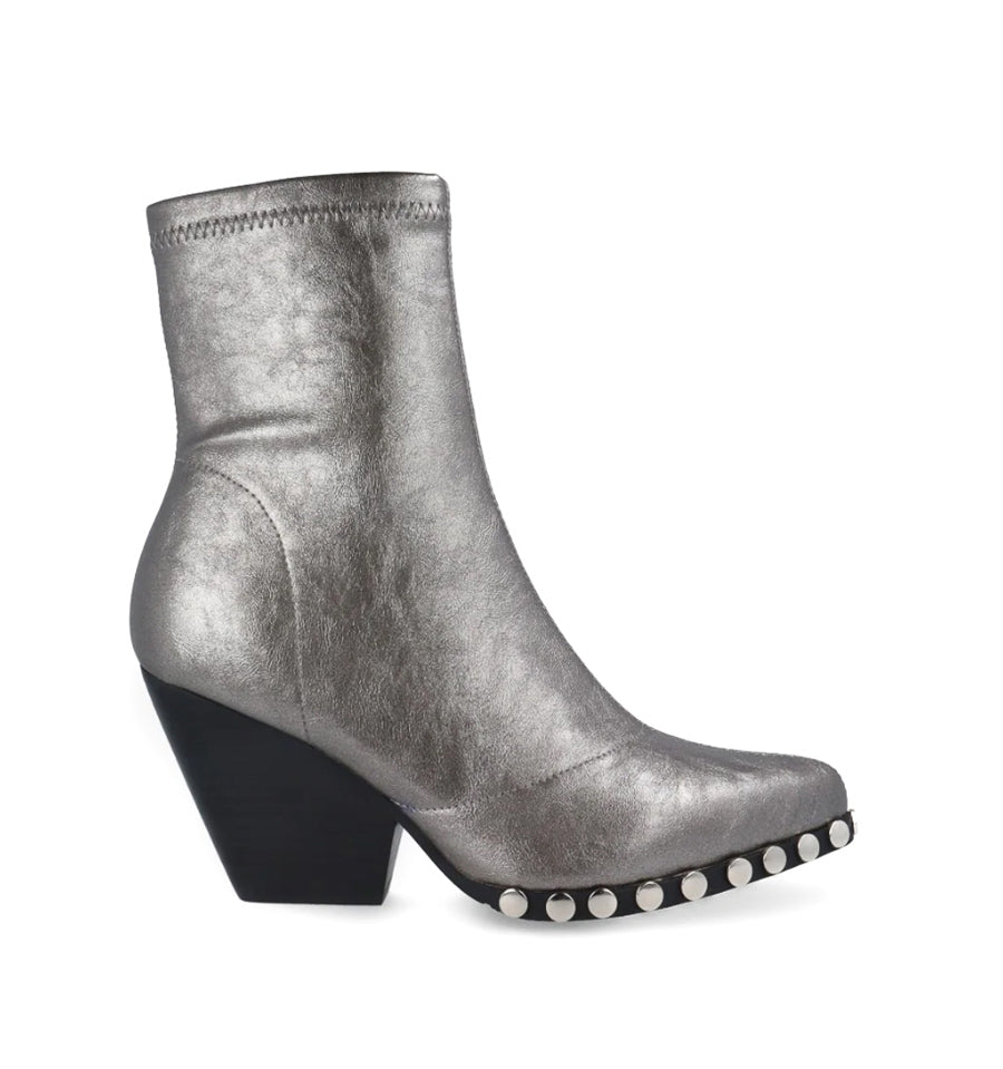 CHARLOTTE Botín cowboy con tachas en stretch plata